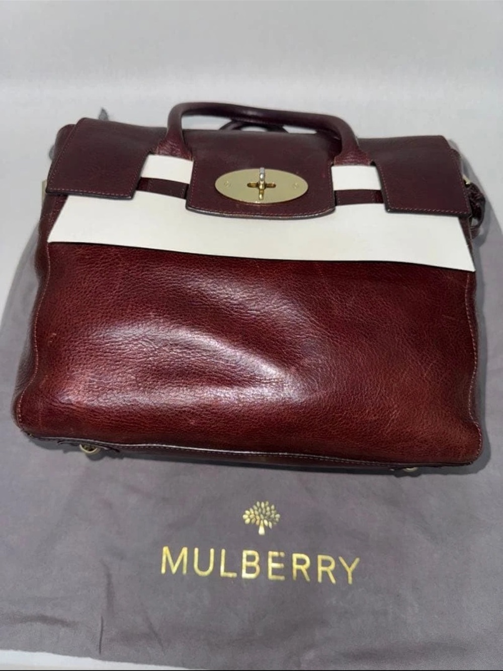 Mulberry Burgundy Leather Top-Handle Briefcase with Gold Hardware - Picture 10 of 11